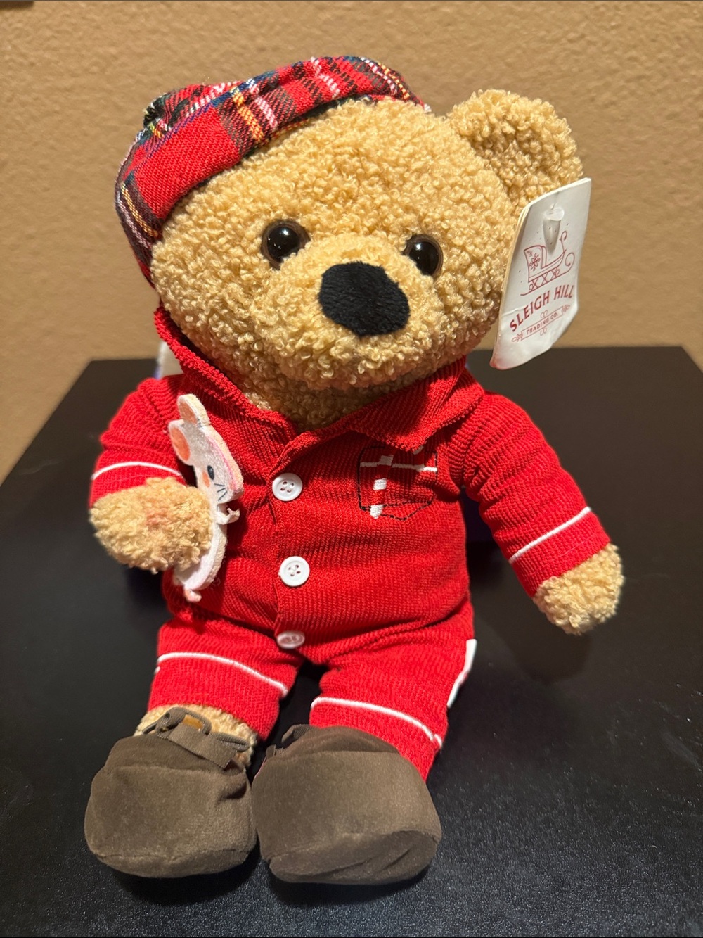 Red Plush Bear in Festive Pajamas
